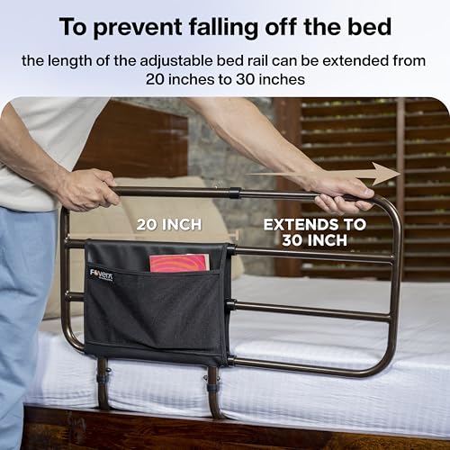Image of FOVERA Adjustable Bed Safety Rail for Adults, Elderly, Seniors & Surgery Patients - Assist Bar with Storage Pocket for Fall Prevention, Fits Any Bed & Eases Getting in & Out of Bed (Made in India)