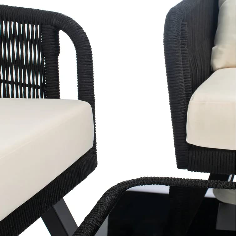 Image of DEVOKO 4 Seater Sofa Outdoor Indoor Conversation Patio Rope Furniture Set with Cushion and Center Table for Garden, Bacony, Poolside (Black & Offwhite)