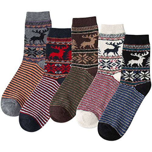 Image of IIG 5 Pairs Women's Vintage Style Thick Wool Warm Winter Crew Socks