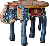 GURU SHOP Vintage Hocker, Blumenbank in Elefantenform - Blau, 30x40x30 cm