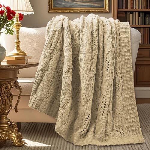 Am&eacute;lie Home Chunky Knit Throw Blanket, Dual-Sided Soft Chenille Breathable Cable Knitted Blanket...