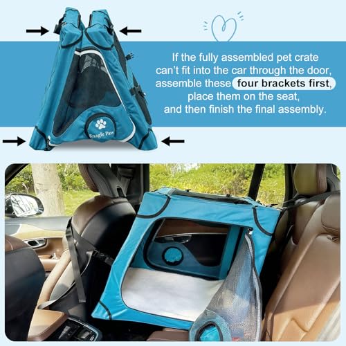 Snagle Paw Tragbare Hundebox für Autoreisen, Metallrahmen, Haustier-Transportbox für Auto-Rücksitz, Befestigung mit Kopfstützengurt und Sicherheitsgurt, M