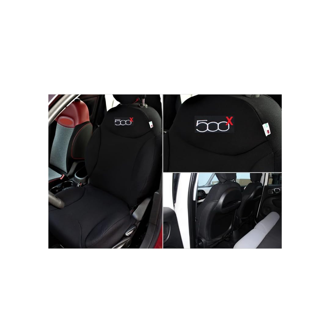 Italfodere - Coppia Coprisedili Anteriori Compatibili con Fiat 500X - Cotone Accoppiato - Fatti a Mano - Eleganti e Resistenti - Accessori Auto Interno - Nero - Made in Italy