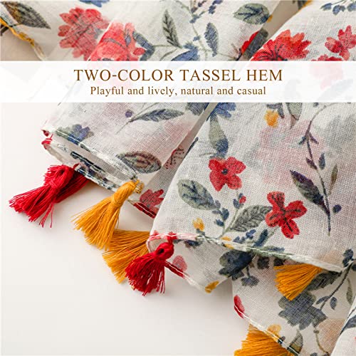 Voile Scarf Women Flower Plant Printed Geometric Pattern Two-Color Tassel Lightweight Sheer Shawl Long Wrap Stole3
