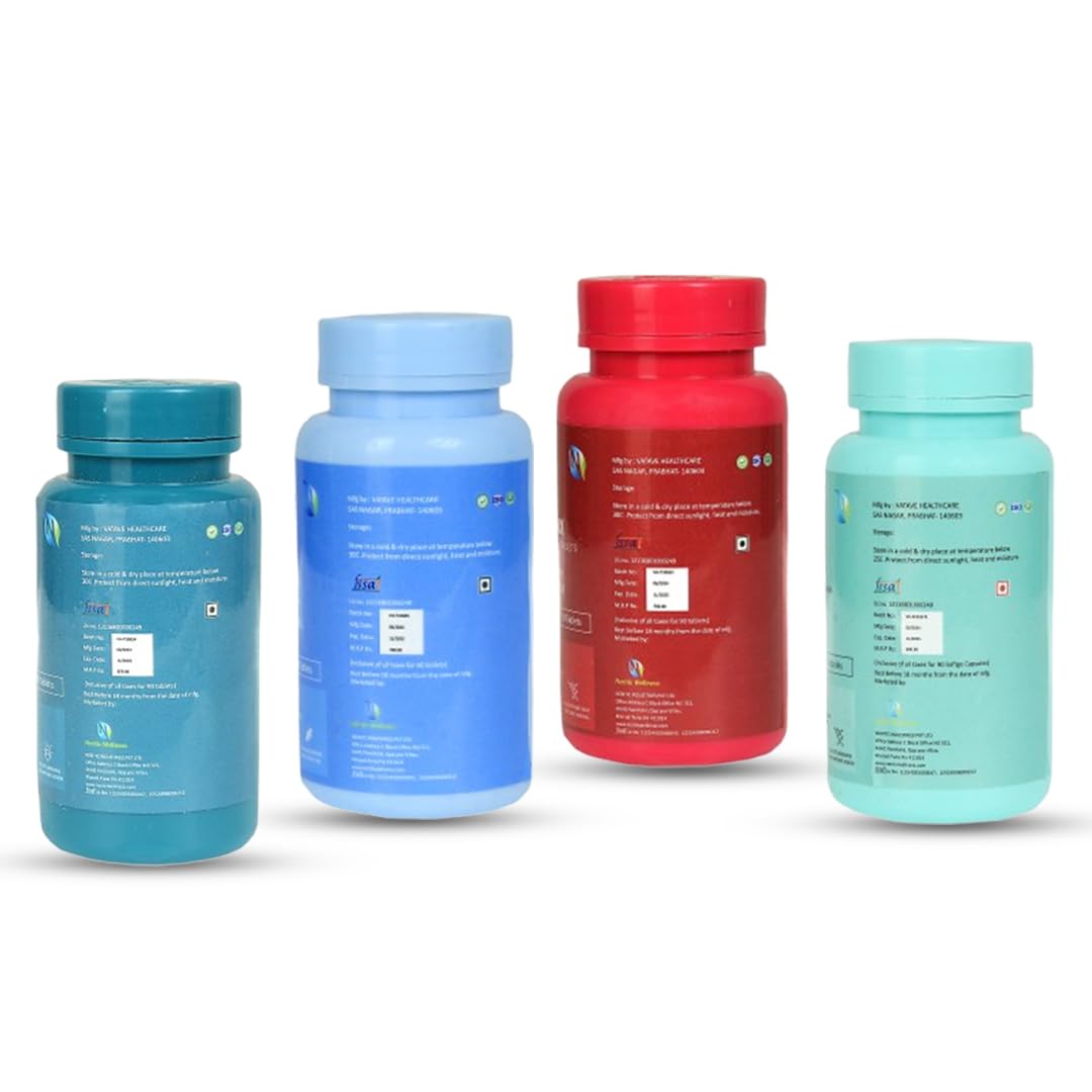 Neritic Wellnes Health Supplement Combo Package | Healthy Lifestyle | Supports Bone Health| Boosts Energy | Enhances Immunity | Promotes Heart and Brain Function - 90 Tablets/Capsules (Pack of 4) Neritic Wellnes Health Supplement Combo Package | Healthy Lifestyle | Supports Bone Health| Boosts Energy | Enhances Immunity | Promotes Heart and Brain Function - 90 Tablets/Capsules (Pack of 4)