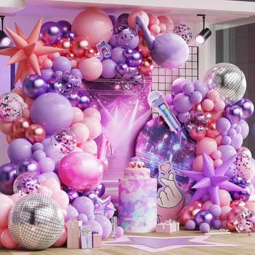 K pop Music Theme Birthday Decorations Pink and Purple Balloon Garland Kit