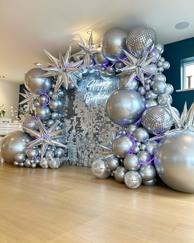 Image of 36 Inch Metallic Silver Balloons, 9Pcs Giant Silver Balloons Jumbo Large Thick Big Latex Balloons for Birthday Baby Shower Wedding Anniversary Graduation Photo Shoot New Year Party Decorations