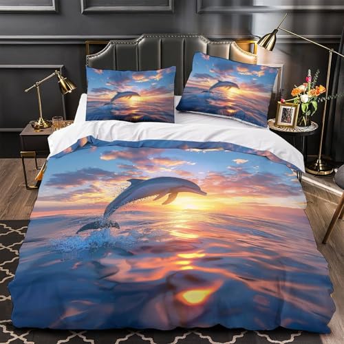 Housse de couette dauphin 220x240 cm en microfibre imprimée 3D