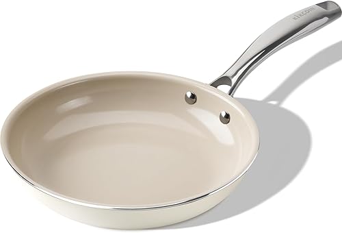 Kikcoin Sartén pequeña antiadherente, sartén de cerámica de 8 pulgadas, sartén de cocina no tóxica con mango que se mantiene fresco, sartenes para