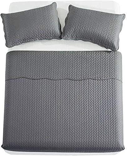 PHP Luxury Bedspread Super King Size Grey - Stylish Matt Finish Lightweight Reversible Embossed Pattern Bedspread Bedding Sets - 3 Piece Blanket Throw Bed Spread 250 X 270 cm + 2 Pillow Shams