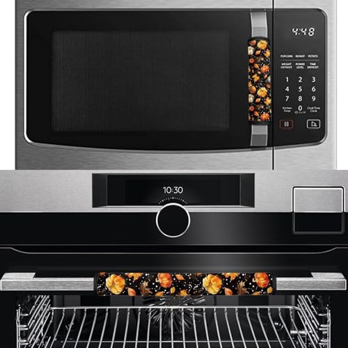 Image of Dreaweet Pumpkin Maple Leaf Fridge Handle Covers Set of 4 Fall Kitchen Decor Washable Non Slip Appliance Handle Covers for Refrigerator Oven Microwave Dishwashers