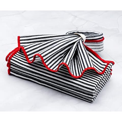 Black Napkins | Cloth Dinner Napkins | Wedding Napkins Set of 4 100% Cotton Napkins | Cotton Dinner Napkins | Black and White Striped Napkins | Hotel Napkins | Farmhouse Cotton Napkins 18 X 18 Cover