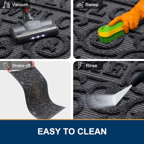 Image of Smiry Front Door Mat Outside Entrance, Low Profile Rubber Doormat, 47x23