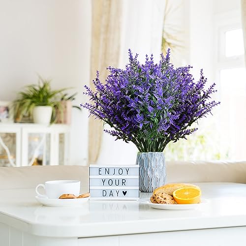 12 Bundles Artificial Lavender Flowers, 14 Inch UV Resistant Plastic Faux Flower Shrub, Decorative Fake Greenery Flower for Indoor Outdoor Wedding Garden Bedroom Office Yard Porch  image 8