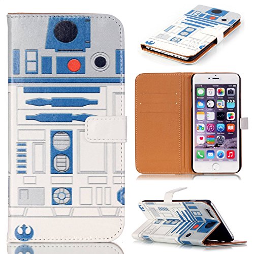 R2D2 Robot Pattern Slim Wallet Card Flip Stand PU Leather Pouch Case Cover For 2014 Apple iphone 6 4.7 inch