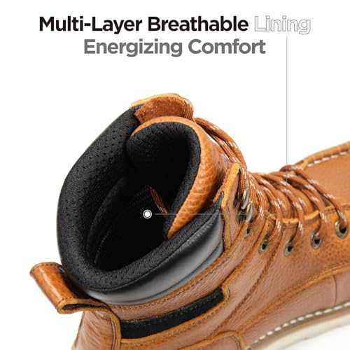 Image of SUREWAY 8 inch Soft Toe Work Boots for Men - GoodyearWelt Full Grain Leather, Lace Up Moc Toe Work Shoes, EH Construction Oil /Slip Resistant, Durable Rubber Sole Boots for Warehouse, Factory, Daily Wear
