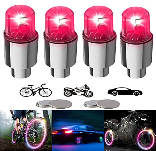 YUERR 4 Pieces LED Bike Wheel Lights Car Tire Valve Stems Caps Bicycle Motorcycle Waterproof Tyre Spoke Flash Lights Cool Reflector Accessories for Kids Men Women(Red)