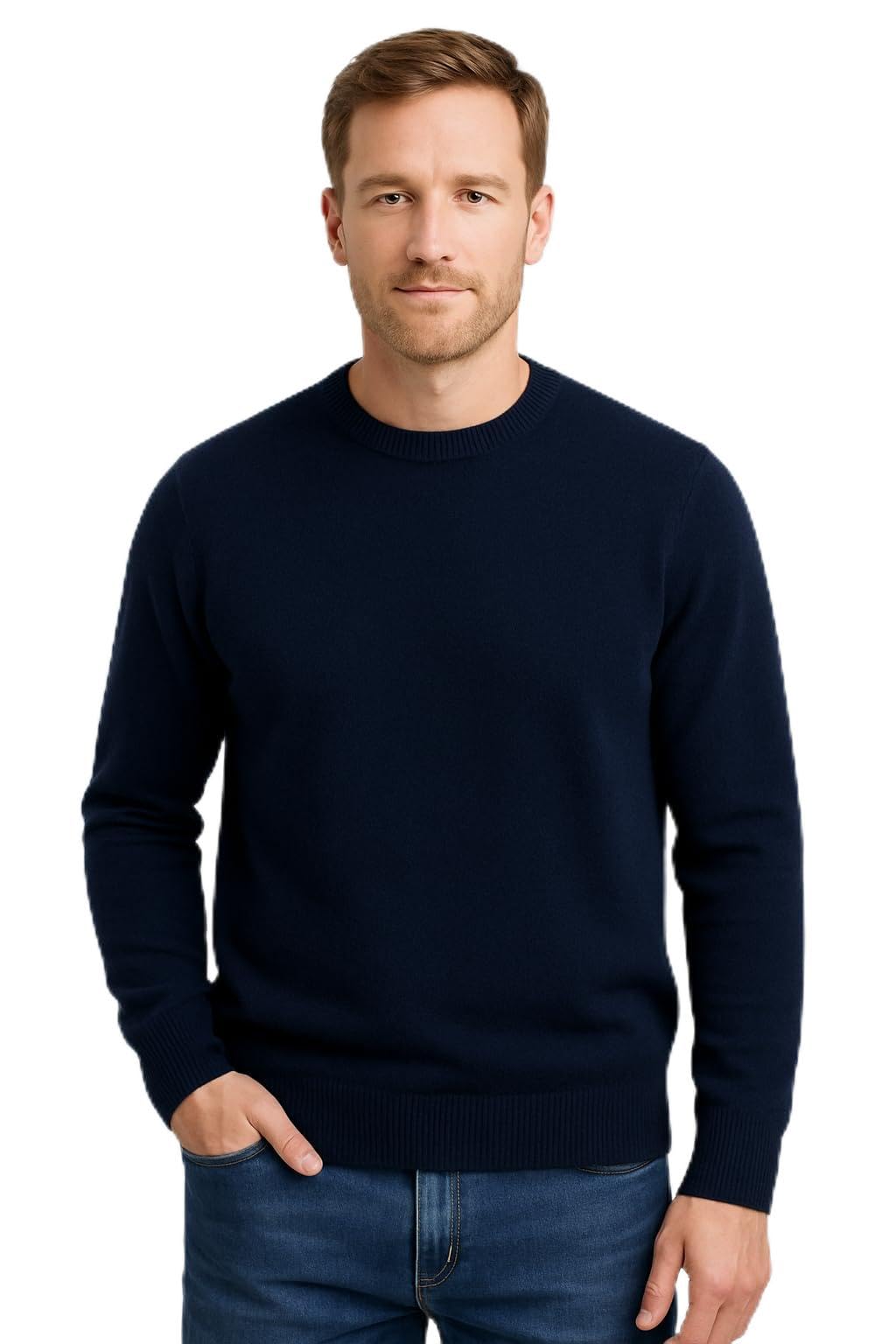 JENNIE LIU Mens 100% Cashmere Crewneck Sweater