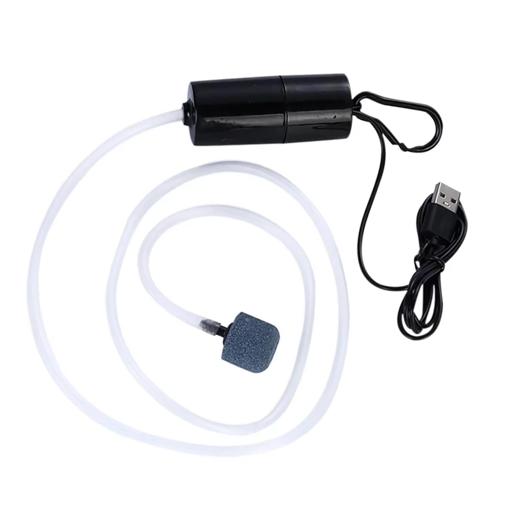 YFFSFDC 水槽用USBエアポンプ 小型 静音 軽量 金魚 メダカ 酸素ポンプ エアレーション 携帯用 釣り 魚輸送 家庭用アウトドア兼用 ブクブク 水質改善 持ち運び簡単 供給 アクアリウム エアーストーン 小型 エアー チューブ 付き（ブラック）