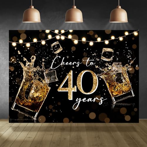 40th Birthday Backdrop Black Gold Cheers to 40 Years Boheh Celebr...