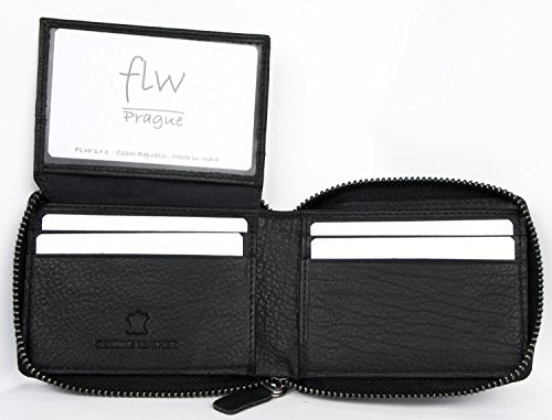 FLW RFID Protected Small Pocket Sized Metal Zip-around Genuine Leather Wallet4