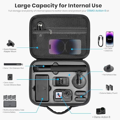 Image of Careflection Hard Shell EVA Carry Case for DJI Osmo Action 6 6 Pro with Shoulder Strap | Shockproof Travel Storage Bag Accessories | Waterproof Protective Organizer Box with Handle