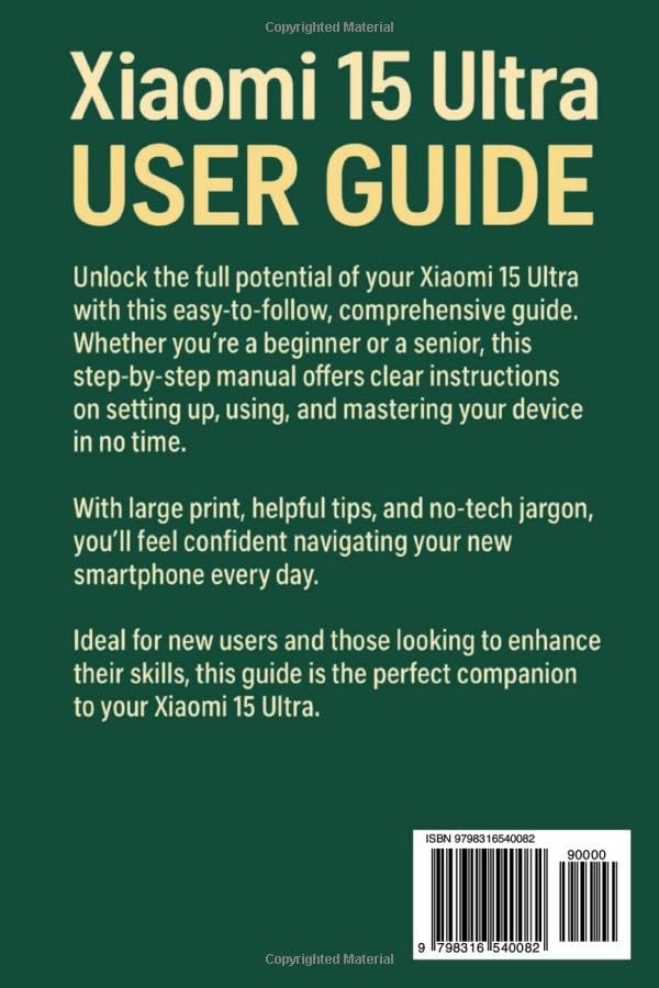Contraportada da guía do usuario do Xiaomi 15 Ultra que mostra o código de barras ISBN