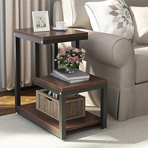 Tribesigns Rustic End Table, 3-Tier Chair Side Table Night Stand with Storage Shelf for Living Room, Bedroom (Espresso)