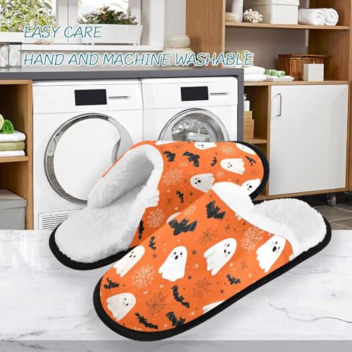 Ghosts Halloween Orange Pumpkin Slippers For Women Men Soft Memory Foam Non-Slip Halloween Winter Indoor House Shoes Travel Slipper3