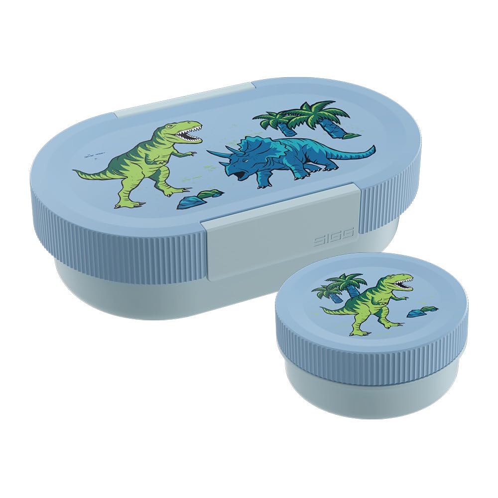 Sigg - LUMO Kids Lunchbox Dinosaurs Plus - Inner Tray & Leakproof Snack Box - Microwave & Dishwasher Safe - BPA Free - Lightweight - Made in Germany - for School, Daycare & Playtime - Blue - 800ML