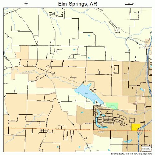 Large Street & Road Map of Elm Springs, Arkansas AR Printed poster size wall atlas of your
