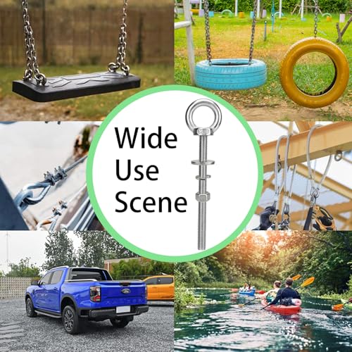 Image of M12 x 150mm Stainless Steel Eye Bolt with Nuts 2 Pack, 15 /32 inch x 6 inch Long Shoulder Lifting Ring Eye Bolt for Boat & Hanging, Heavy Duty Marine Grade Threaded Eyebolts for Tie Down Outdoor