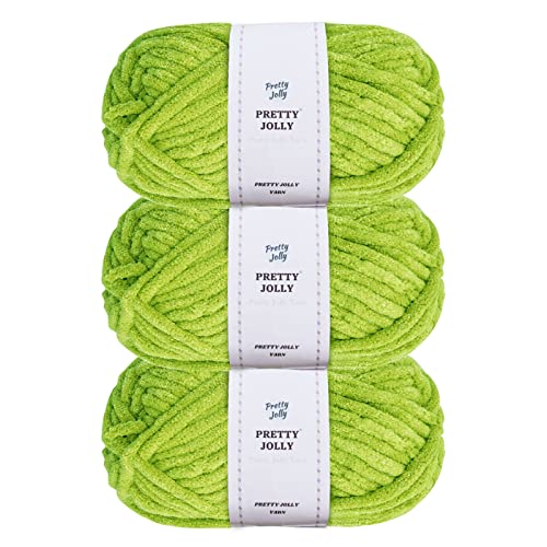 Pretty Jolly Lot de 3 écheveaux de fil chenille doux pour couverture à crochet, tricot, bricolage, velours - Fil épais pour couverture-Vert printemps Cover