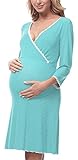 Be Mammy Damen Umstands Nachthemd mit Stillfunktion BE20-196 (Türkis, XL)