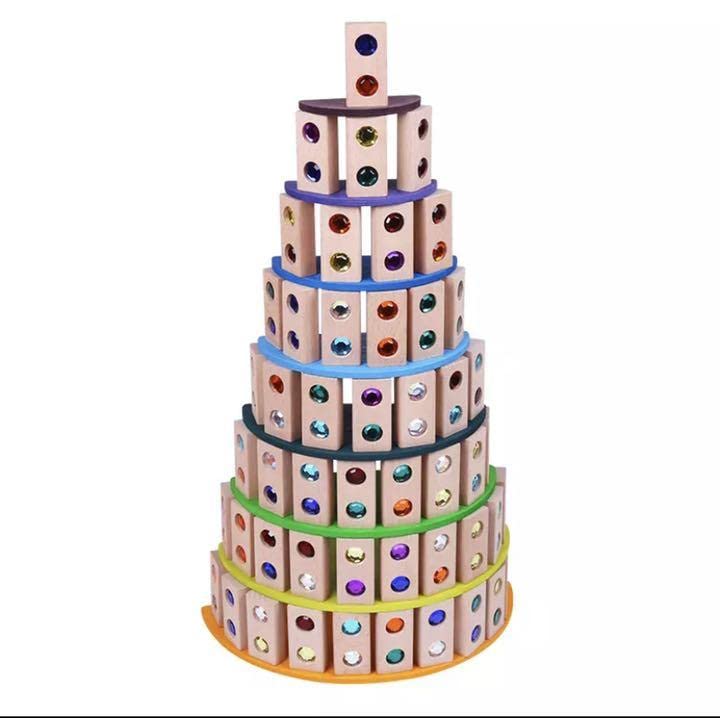 Amazon | ＊天然木ジュエル積み木＊正方形長方形ミックス＊木箱入り128