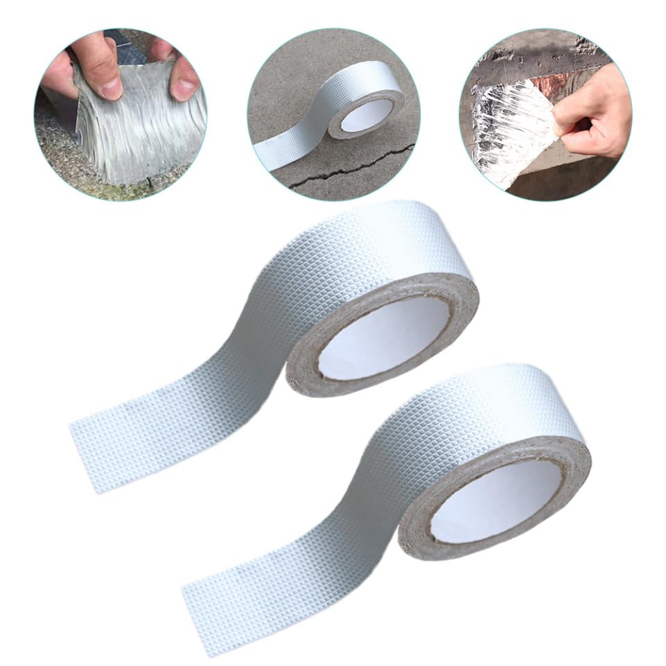 ULTECHNOVO 2pcs Aluminum Foil Butyl Tape Strong Leak Repair Roof Patching Sealant UV Resistant Weatherproof Tape for Rv Trailer Window Pipe