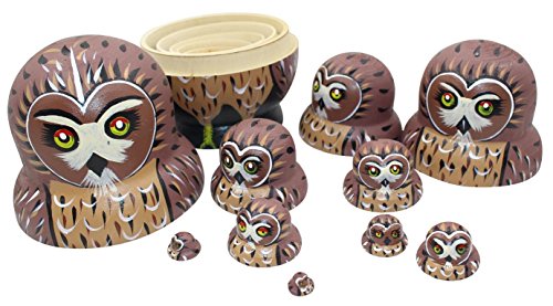 Winterworm Holz-Eulen, 1 Set, 10 Stück, Handarbeit, Matroschkapuppe, Kinderspielzeug, für Krippe, Nistplatz, tolles Geschenk