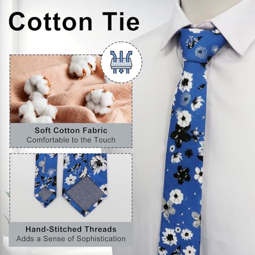 Image of Luckyvestir Mens Ties, Sage /Dusty Blue /Pink Floral Ties for Men, 2.76 inch Cotton Flower Necktie for Wedding /Groomsmen /Party
