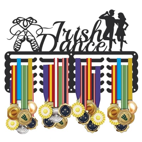 SUPERDANT Dance Medal Hanger Display Irish Dancing Medal Holder Wall Mount Irish Dance Medals Hanging Hooks Dancer's Gift Iron Race Ribbon Award Organizer for Athletes 20 Row Hangers 15.75x9.8in by SUPERDANT - Used condition - US$16.02