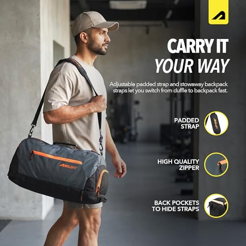 Image of Boldfit Premium Gym Bag for Men & Women, Waterproof & Organized Duffle Bag with Adjustable Shoulder Strap, Gym Bag with Shoe Compartment, 33L Sports Duffel Bags for Women