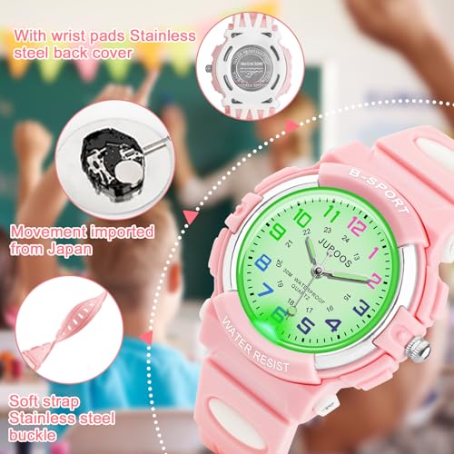 Image of Juboos Kids Watch Analog for Boys Girls, Childrens Waterproof Soft Strap Kids Time Teaching Quartz Wristwatch for Ages 5-15