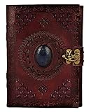 Leather Bound Journal for Men Women with Semi-Precious Stone & Buckle Closure - Book of Shadow Handmade Leather Travel Writing Notebook Diary Gift for Him Her