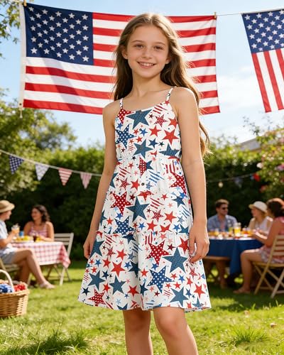 Image of Enlifety Girls Dress Hawaiian Spaghetti Straps Dresses Summer Sundress Size 6 12T