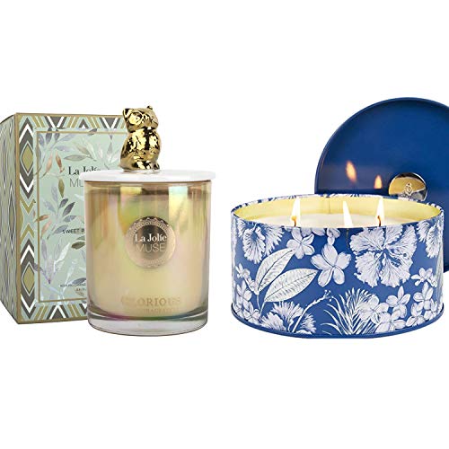 LA JOLIE MUSE Scented Candle Natural Soy Wax Sweet Pea & Lily and Sandalwood Clean Cotton Big Candle