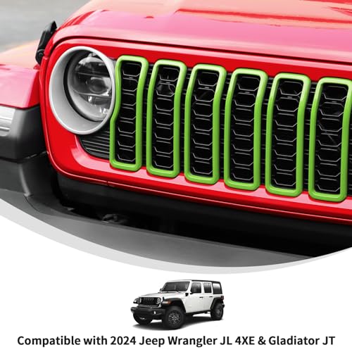 Image of Linskip for 2024-2025 Jeep Wrangler JL 4XE & Gladiator JT Grille Inserts, Meshless Grille Bezel Covers for Jeep Wrangler Sport Rubicon Sahara Willys Mojave Rubicon,Exterior Accessories(Light Green)