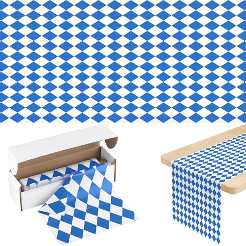 Aneco Oktoberfest Tischdecke aus Kunststoff auf Rolle 30 m x 0 4 m bayerische Tischabdeckung mit Schneidebox wasserfester blau-weißer Rautenhintergrund für Oktoberfest Festartikel und Partyzubehör