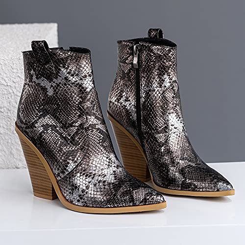 LEHOOR Women Chunky Heel Western Booties Animal Print Women Side Zipper Cowboy Ankle Boots Stacked Heel Pointed Toe Short Boots Mid Calf Cowgirl Classic Sexy Vintage Party Casual 5-11 M US4