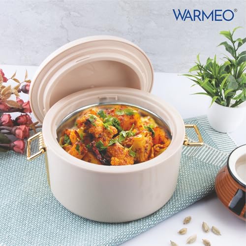 Image of WARMEO Majestic Inner Stainless Steel Casserole 1200ml Ivory | PU Insulated | BPA Free | Food Grade | Easy to Carry | Easy to Store | Chapati | Roti | Curd Maker