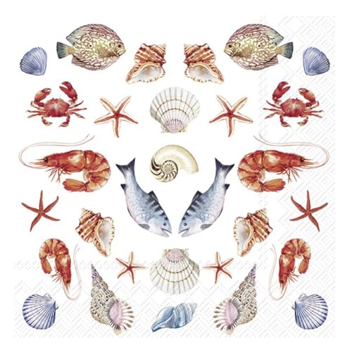 Sea Potpourri Fish and Shells IHR Paper Table Napkins 33 cm Square 3 ply Lunch Napkins