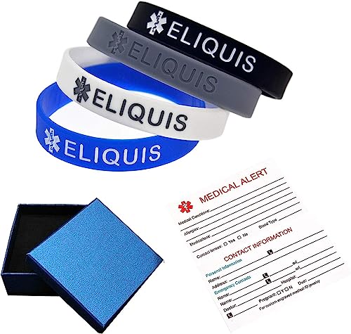 4 Pack ELIQUIS Medical Alert ID Silicone Bracelet Wristbands for Man Women2